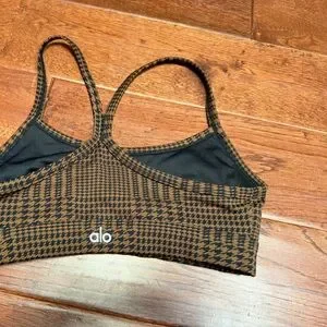 ALO Yoga Black and Brown houndstooth Patterned Sports Bra size XS